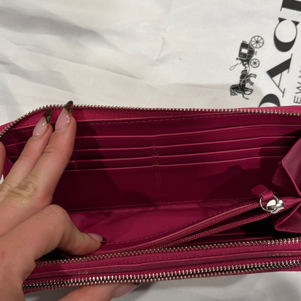 Coach Pebbled Leather Zip Wallet - Raspberry Pink - Picture 4 of 6